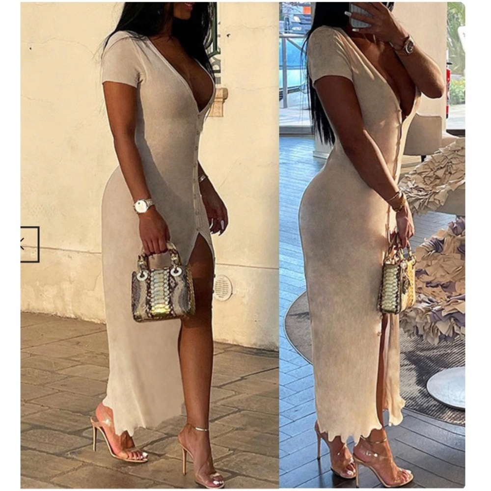 Sleeve Sexy V-Neck Slim Fit Long Dress